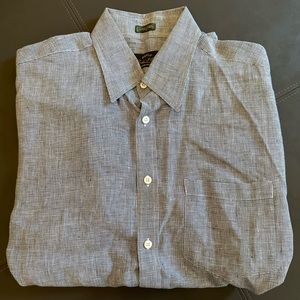 Orvis Signature 100% Linen Short Sleeve Blue Gingham Button Down‎ Shirt Size L
